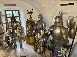 Medieval armour display inside Predjama Castle