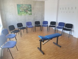 Briefing room with chairs inside Aerodium Logatec