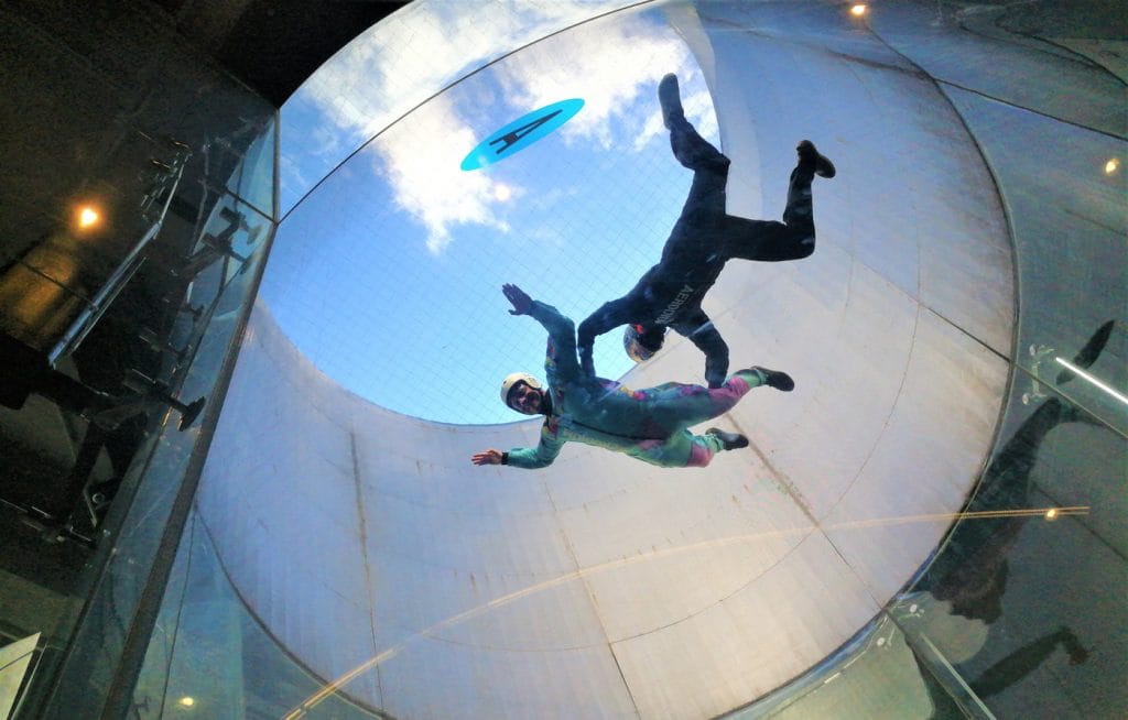 Flyer seen from above inside the Aerodium Logatec wind tunnel