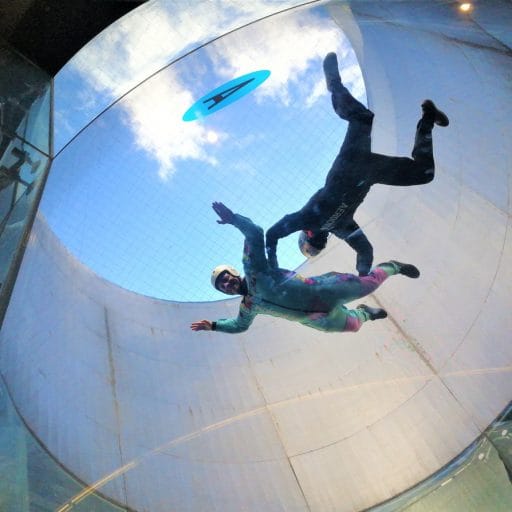 Flyer seen from above inside the Aerodium Logatec wind tunnel