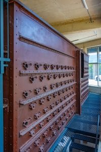Historic industrial control panel at the Idrija Mercury Smelting Plant