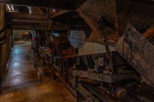 Historic machinery inside the Idrija Mercury Smelting Plant