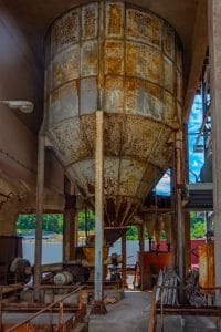 Large historic processing vessel at the Idrija Mercury Smelting Plant