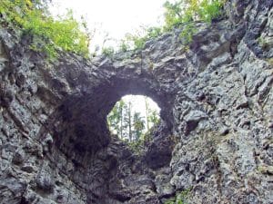 View upward through the Little Natural Bridge in Rakov Škocjan, Slovenia